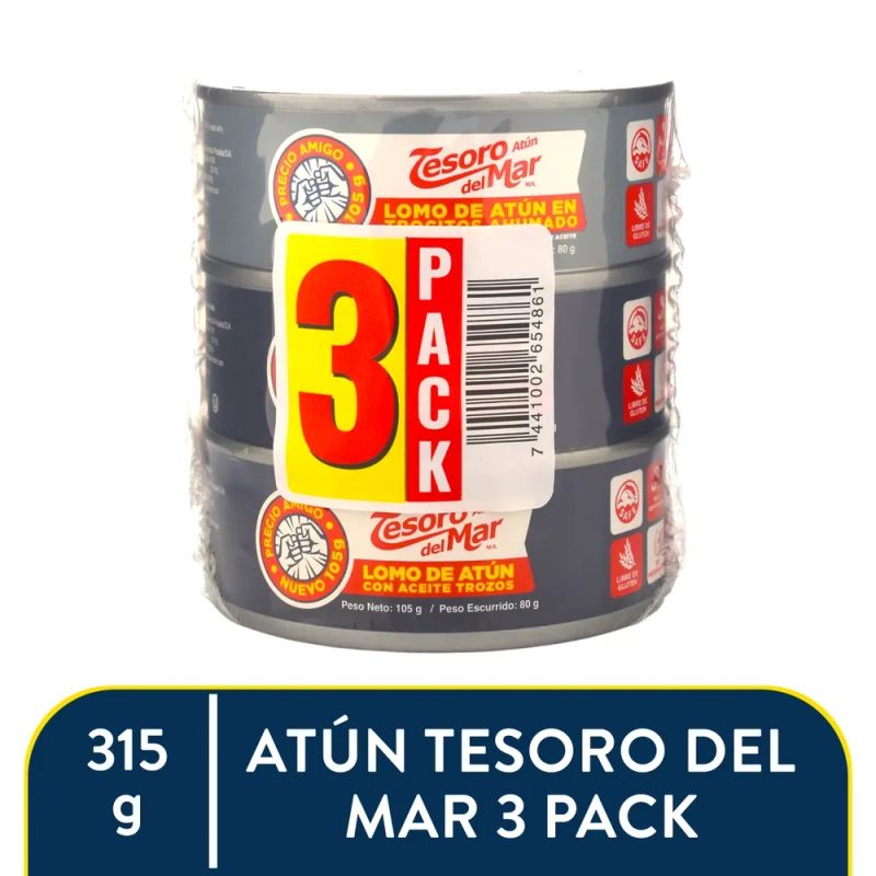 Atún Tesoro del Mar trozos aceite soya y trocitos aceite ahumado - 315g