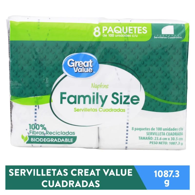 Servilletas cuadradas Great Value biodegradables - 800 Uds