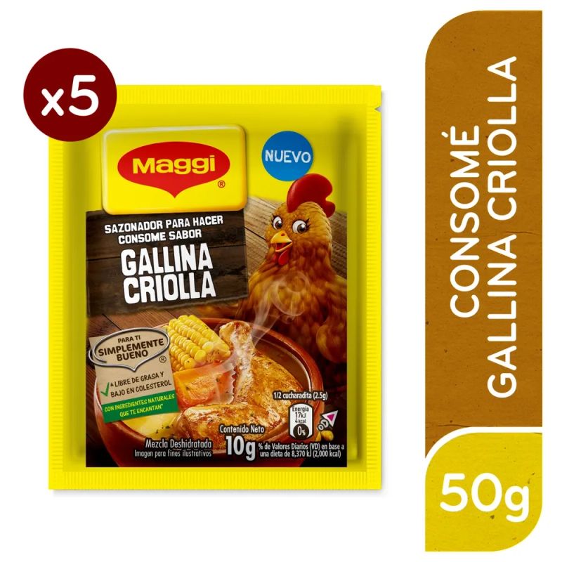 Sazonador Maggi Consomé Gallina Criolla (5 Sobres) - 50 g
