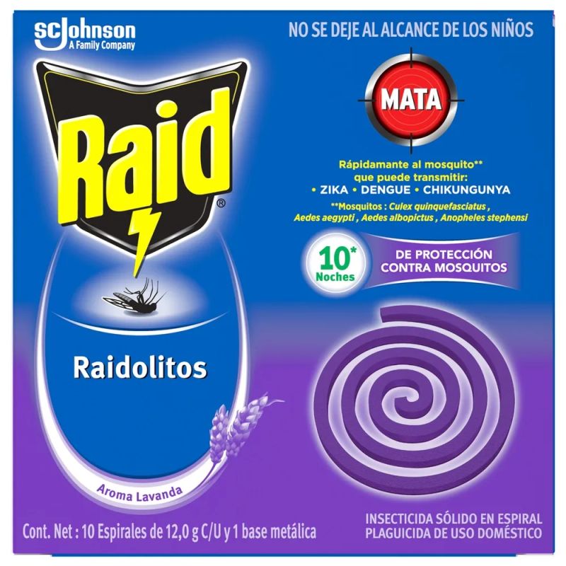 Insecticida Sólido En Espiral Raid Fragancia Lavanda 10 Uds - 120 g