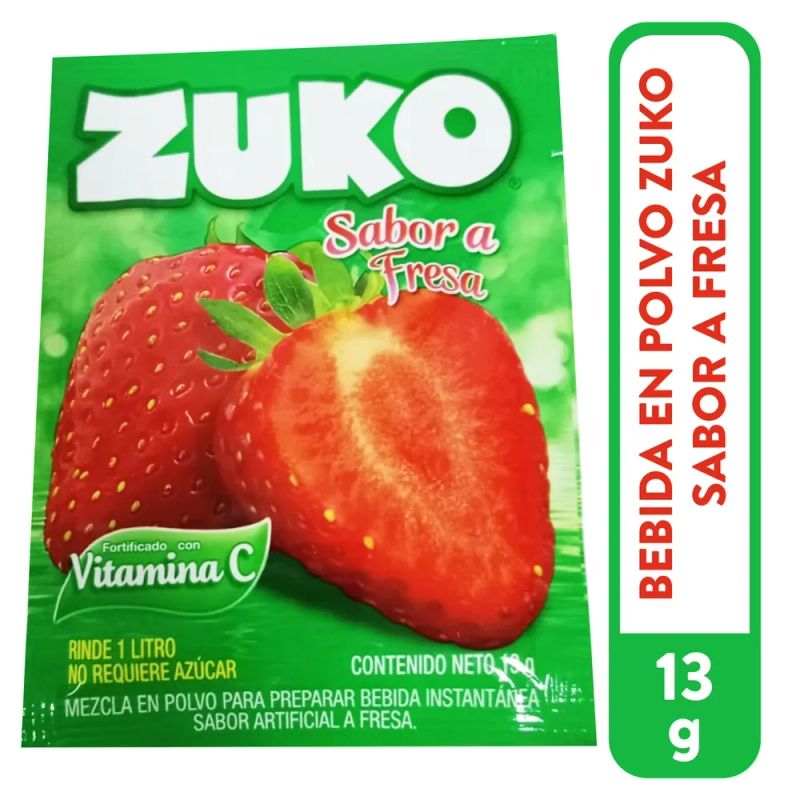 Bebida En Polvo Zuko Sabor Fresa - 13 g