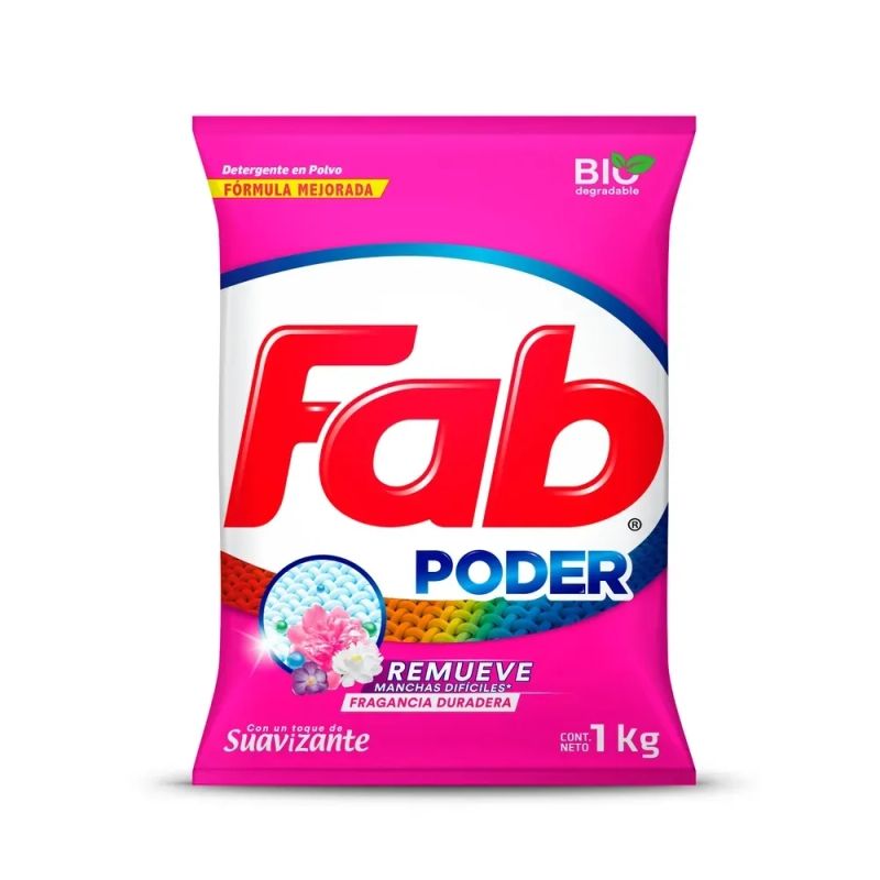 Detergente en polvo Fab 3 poder fragancia duradera - 1 kg
