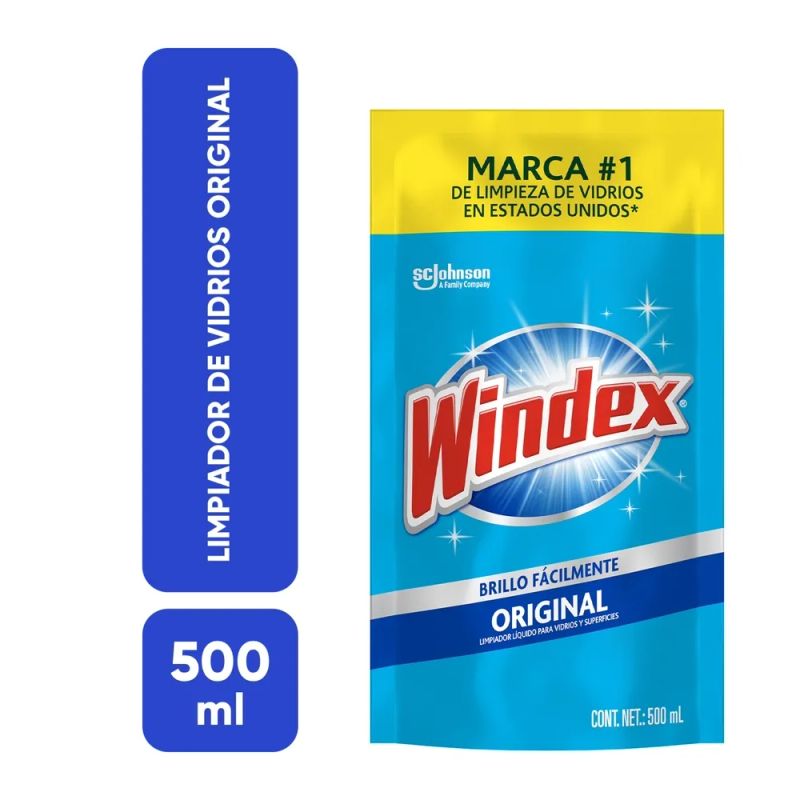 Limpiador Líquido para Vidrios y Superficies Windex con Vinagre Repuesto - 500 ml