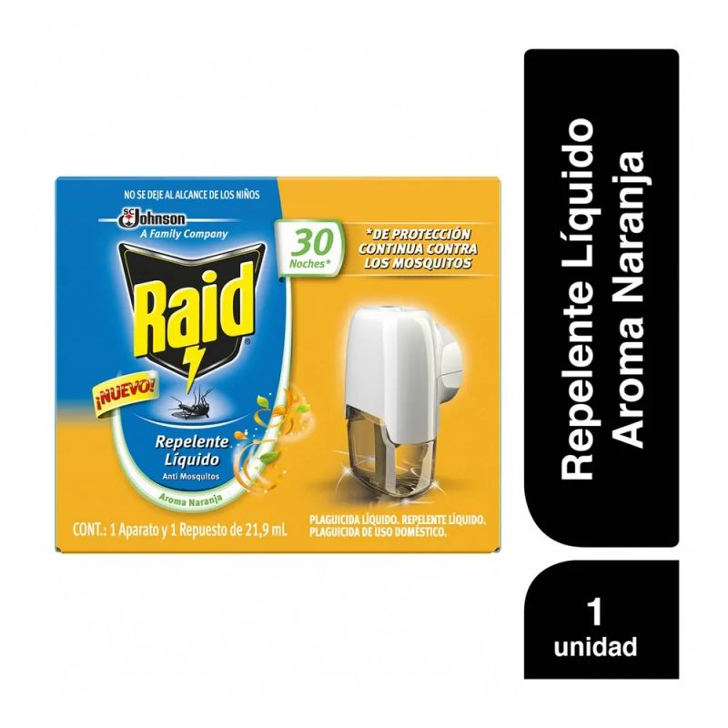 Repelente Líquido Raid Aparato Con Repuesto Aroma Naranja 30 Noches - 21.9 ml