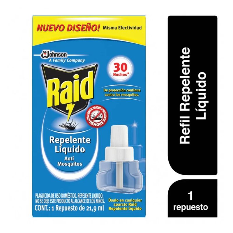 Repelente Raid Líquido Anti Mosquitos Repuesto 30 Noches - 21.9 ml