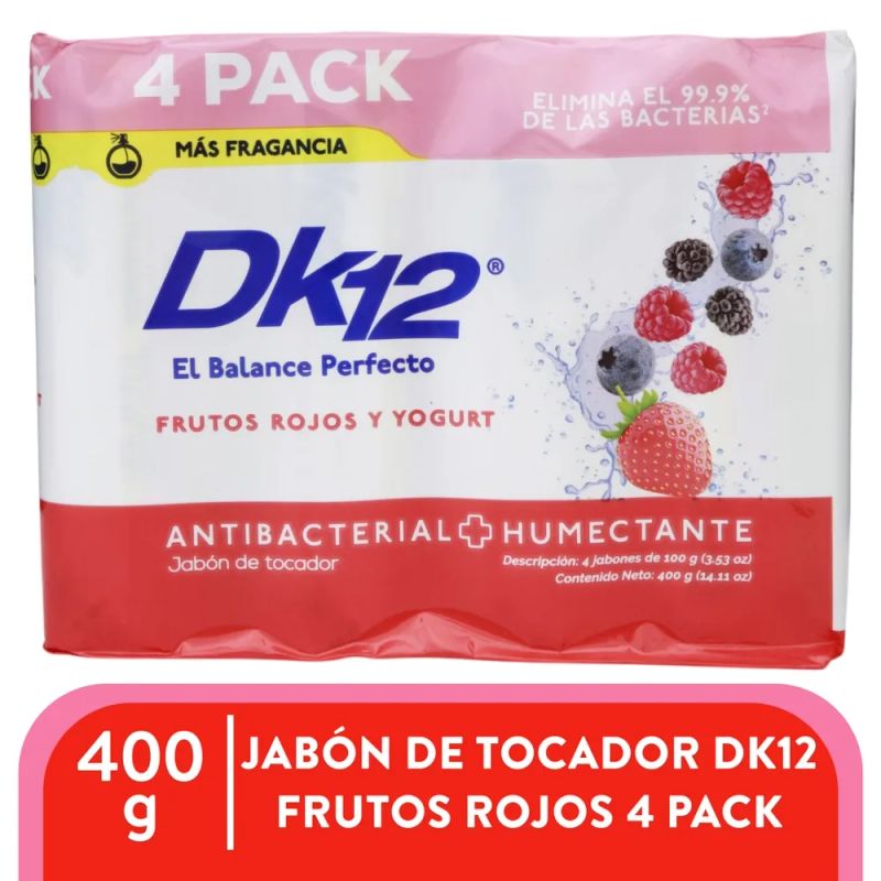 Jabón de tocador Dk12 frutos rojos y yogurt 4 pack - 400 g