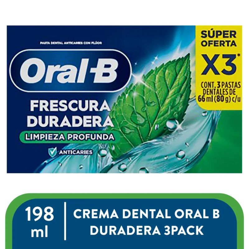 Crema Dental Oral b frescura duradera 3 pack -198 ml