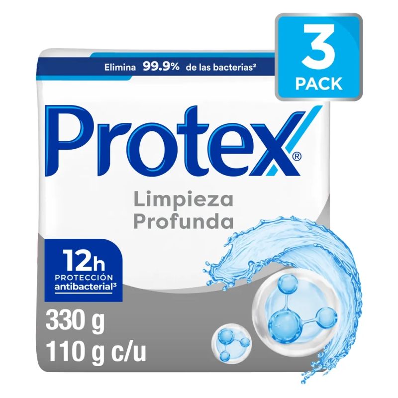 Jabón antibacterial en barra para cuerpo Protex Limpieza Profunda 3 Pack - 330g