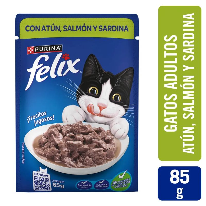 Alimento húmedo para Gatos Felix tuna, salmón y sardina en salsa - 85 g