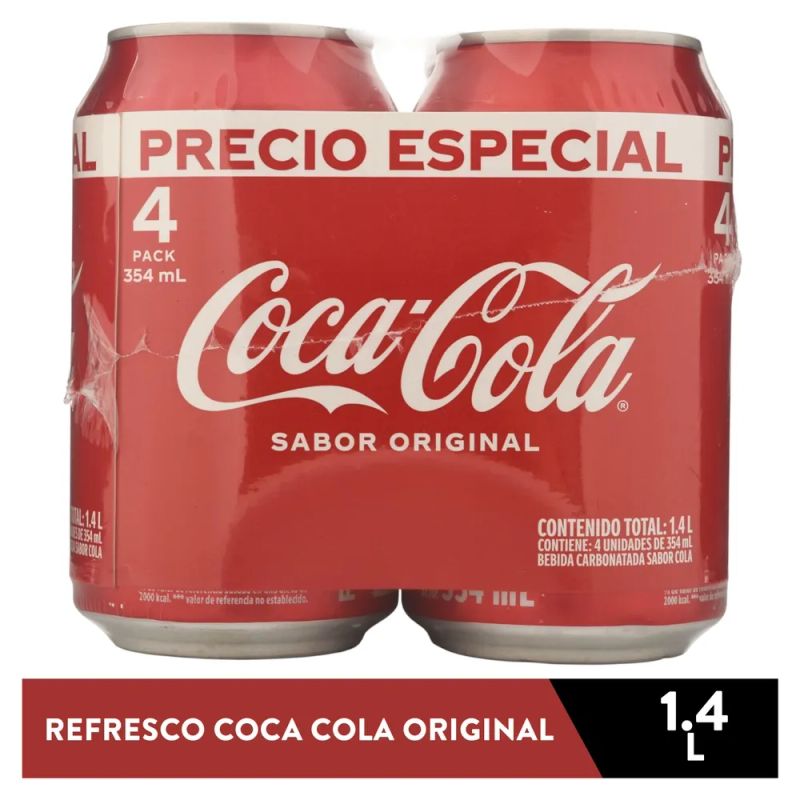 Refresco Gaseoso Coca- Cola Original Lata 4 pack - 354ml