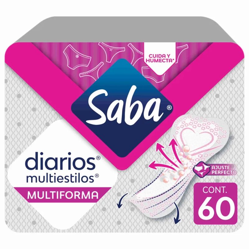 Protectores Diarios Saba Multiestilos Multiforma para flujo vaginal - 60 piezas