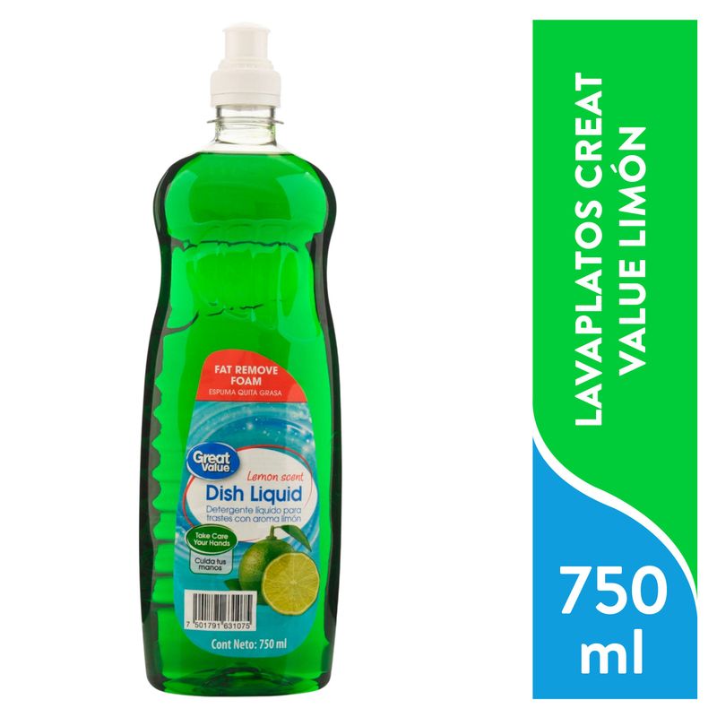Detergente Great Value Líquido Para Trastes Aroma Limón - 750 ml