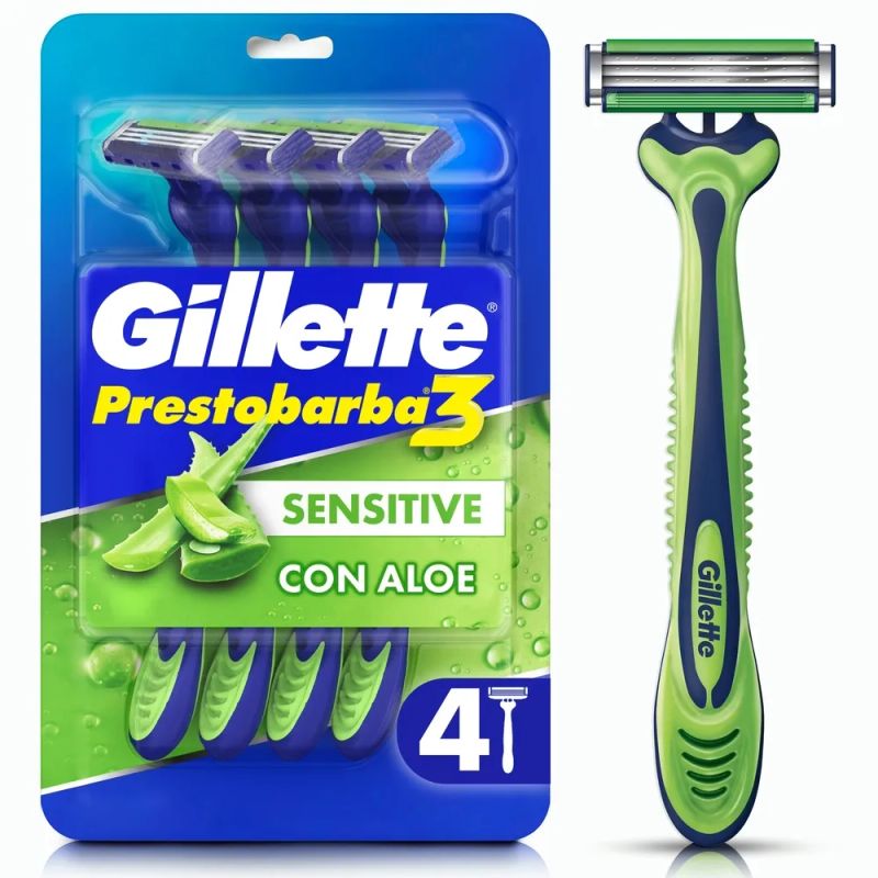 Máquina Afeitar Gillette Prestobarba3 Sensitive Aloe Piel Sensible - 4 Uds