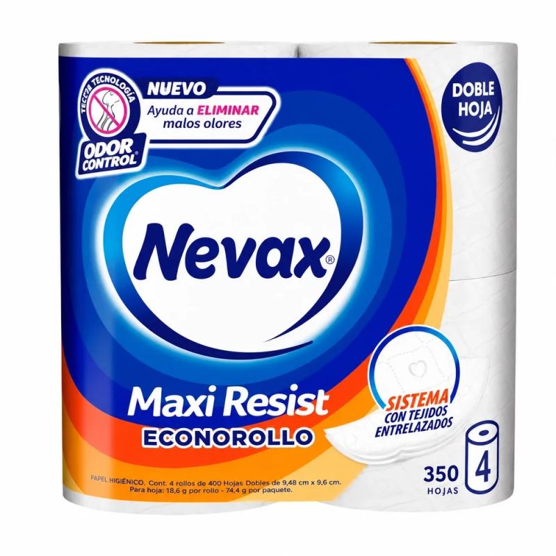 Papel Higiénico Nevax Maxi Resist econorollo hoja doble - 4 Rollos