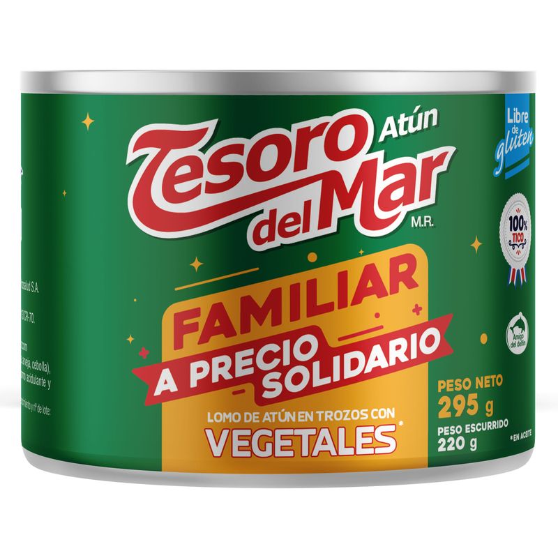 Atún Tesoro del Mar trozos en aceite de soya con vegetales - 295 g