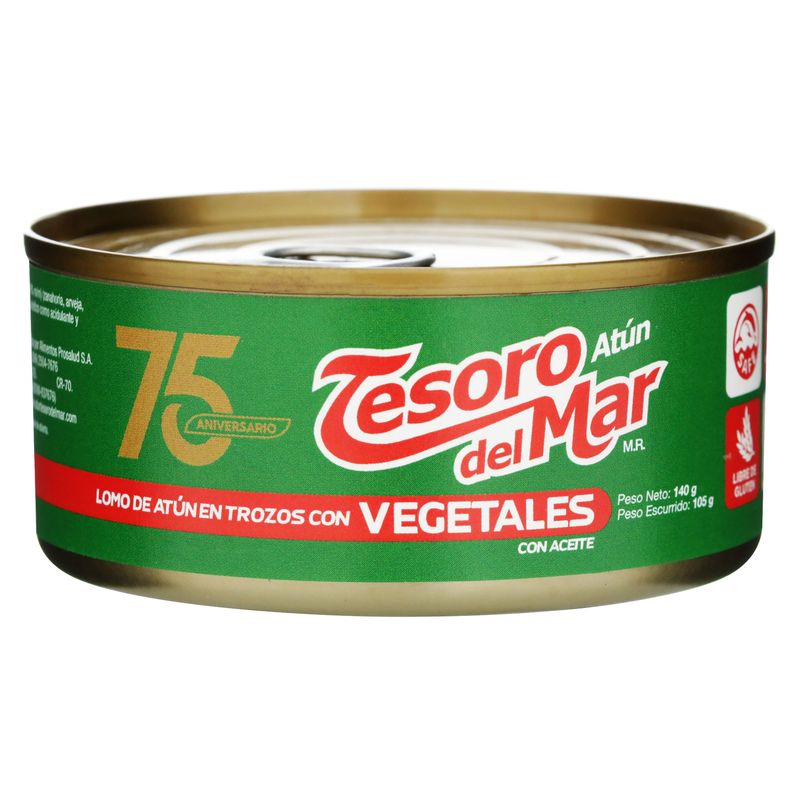 Atún Tesoro del Mar trozos en aceite de soya con vegetales - 140 g