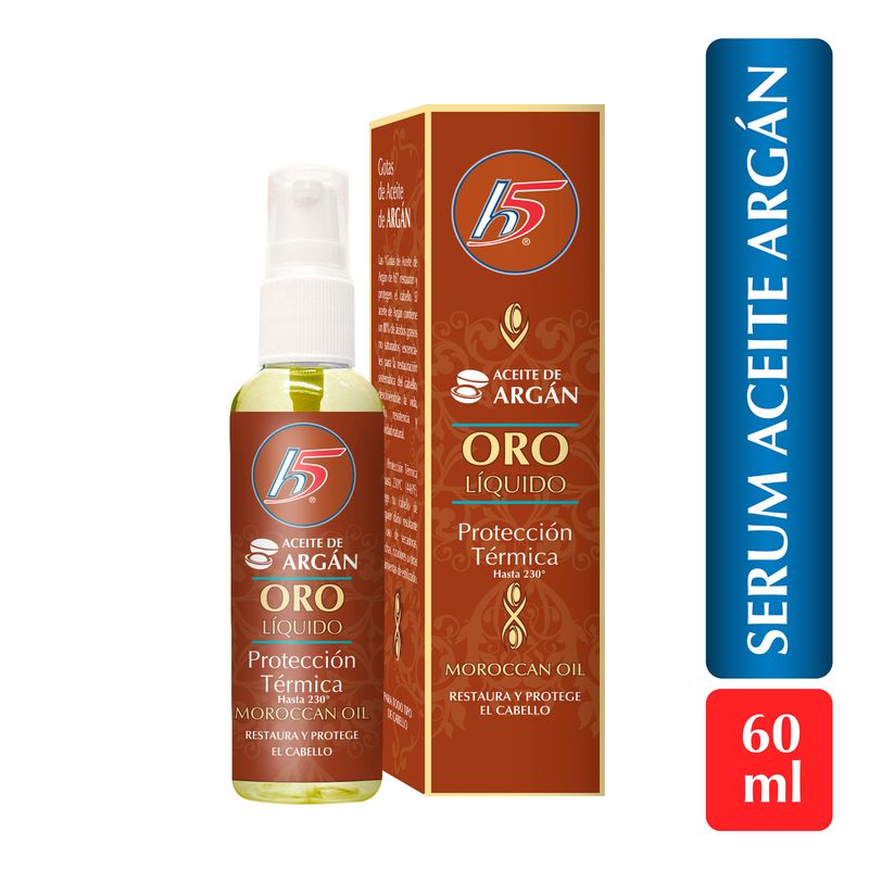 Gotas H5 Aceite De Argán, Protección Térmica, Restaura Y Protege El Cabello - 60ml