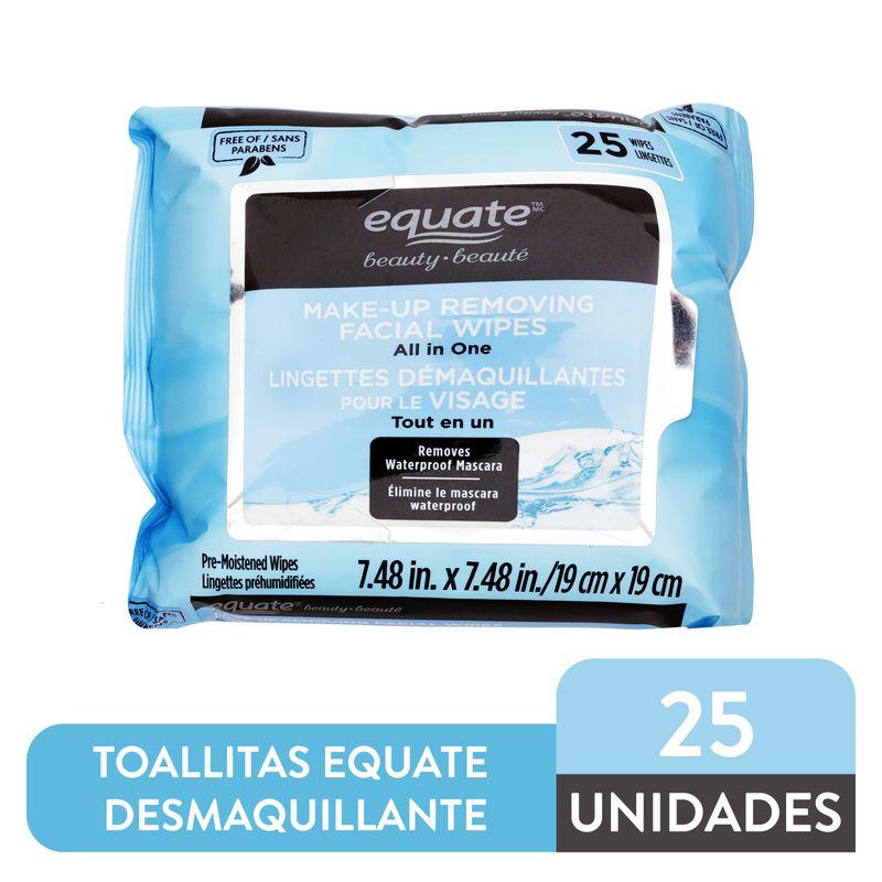 Toallitas Equate desmaquillantes  todo en uno - 25 Uds