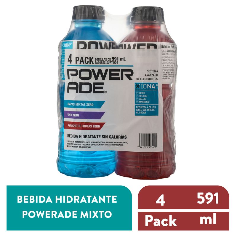 Bebida Powerade, zero surtido 4 pack - 591 ml