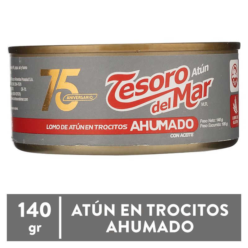 Atún Tesoro del Mar trocitos en aceite de soya ahumado - 140 g