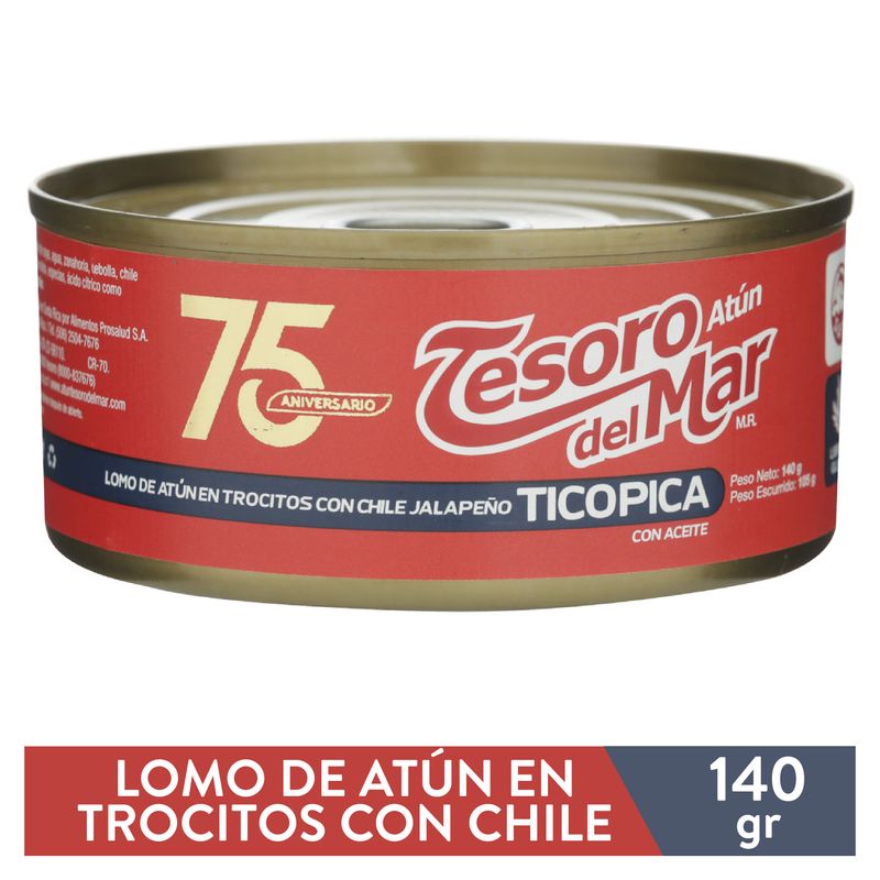 Atún Tesoro del Mar trocitos en aceite de soya con jalapeño - 140 g