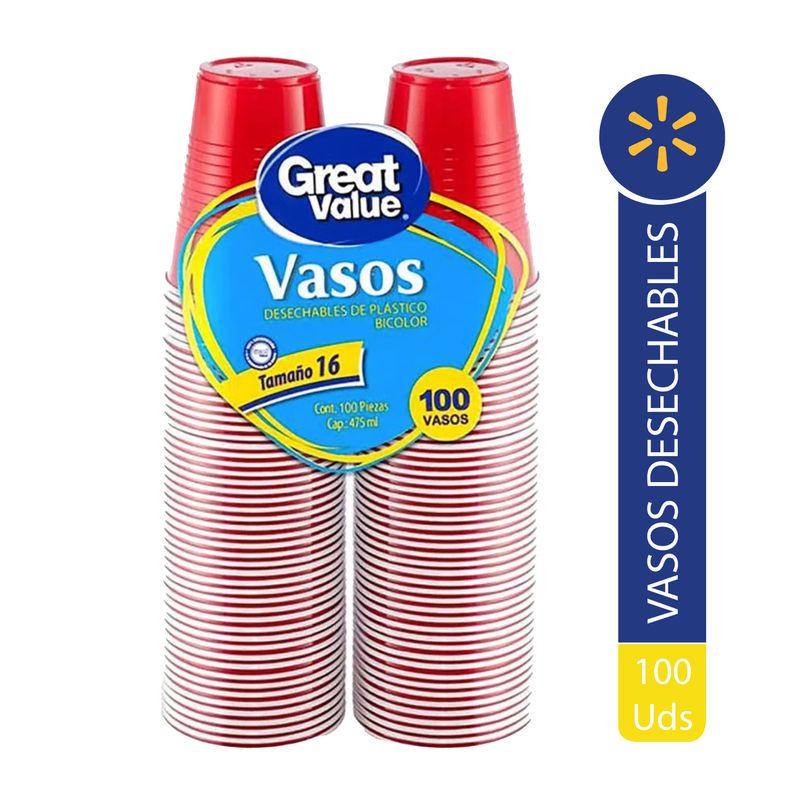 Vaso desechable Great Value Bicolor N16 - 100 Uds