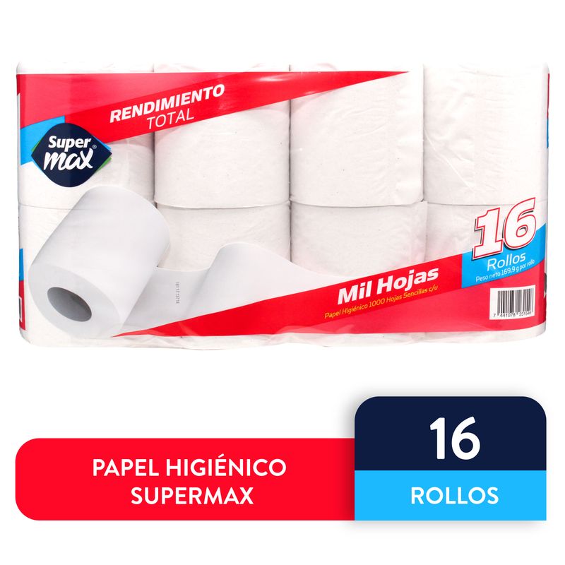 Papel Higiénico Supermax 16 Rollos - 1000 Hojas