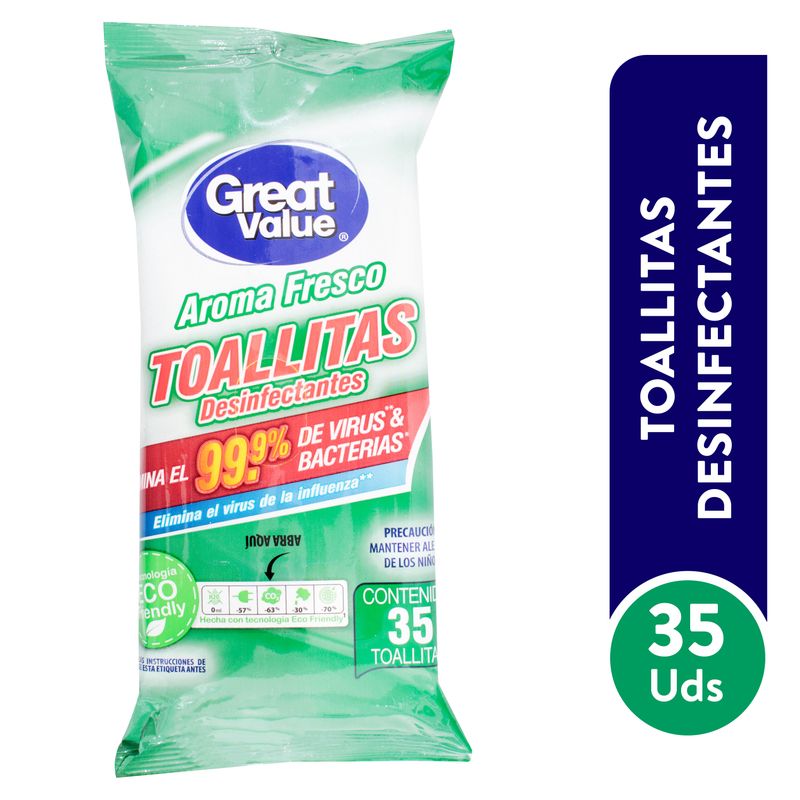 Toallitas Great Value Desinfectantes Pouch Aroma Fresco - 35 Uds