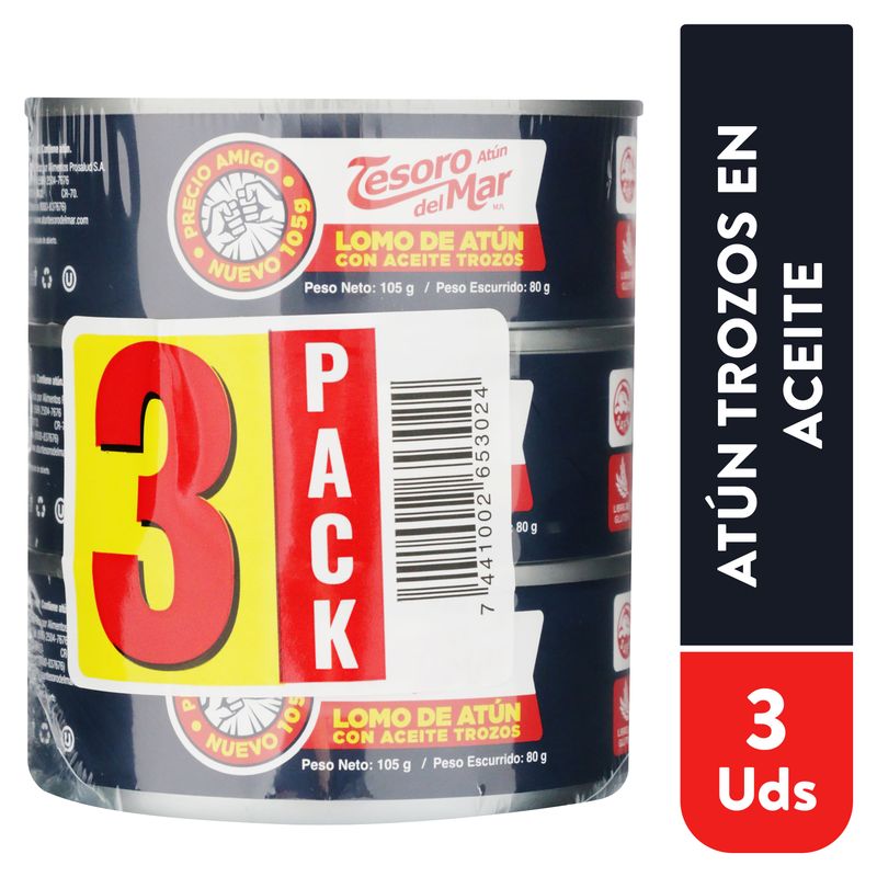 Atún Tesoro del Mar trozos en aceite de soya 3 pack - 315 g