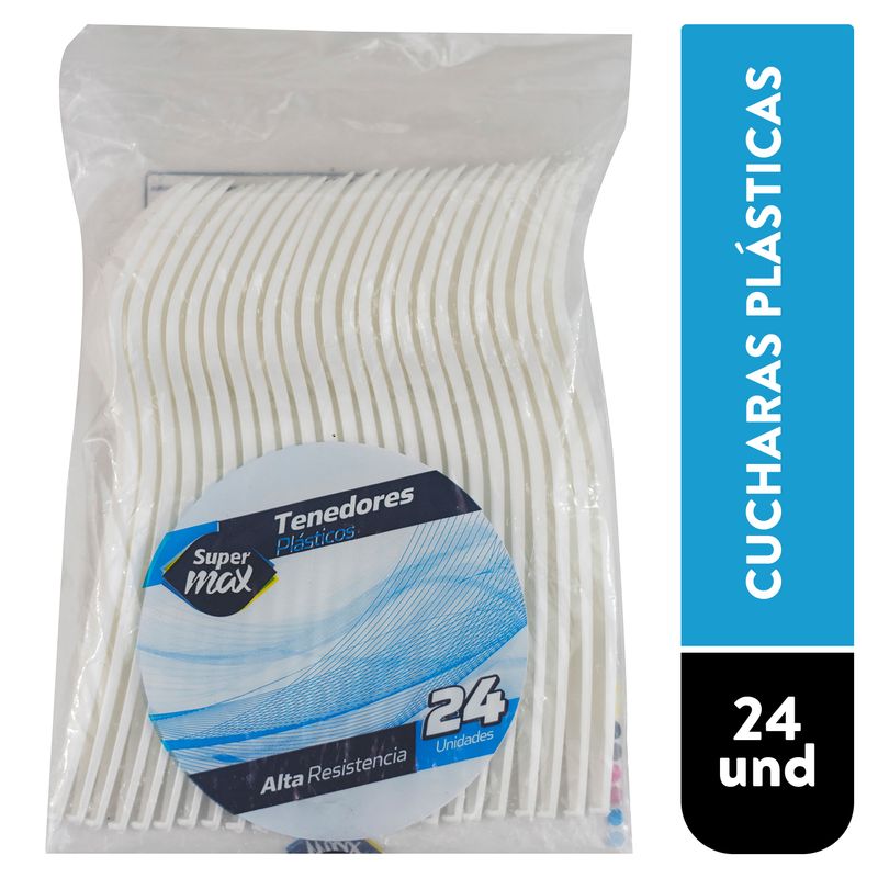 Tenedores Supermax desechables blancos - 24 uds