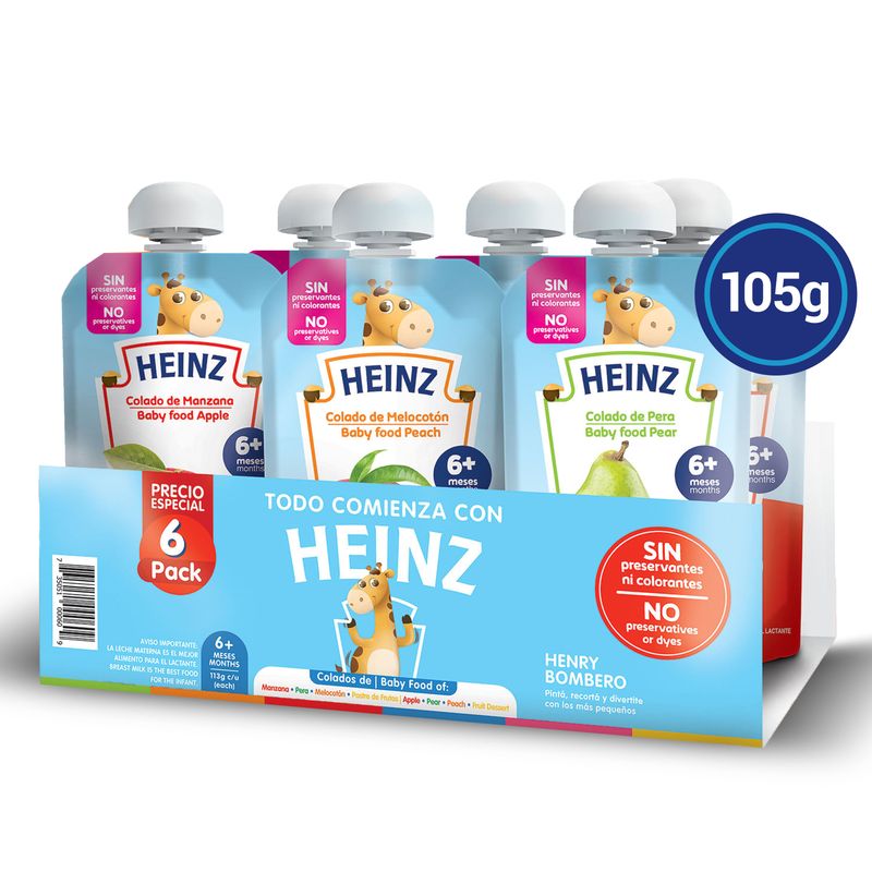 Colado para bebé Heinz doy pack surtido 6 Pack - 630 g