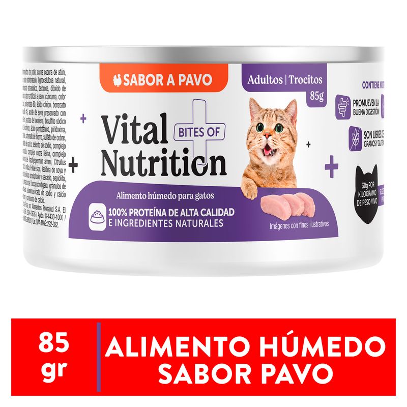 Alimento Húmedo para Gato Vital Nutrition cubitos sabor pavo - 85 g