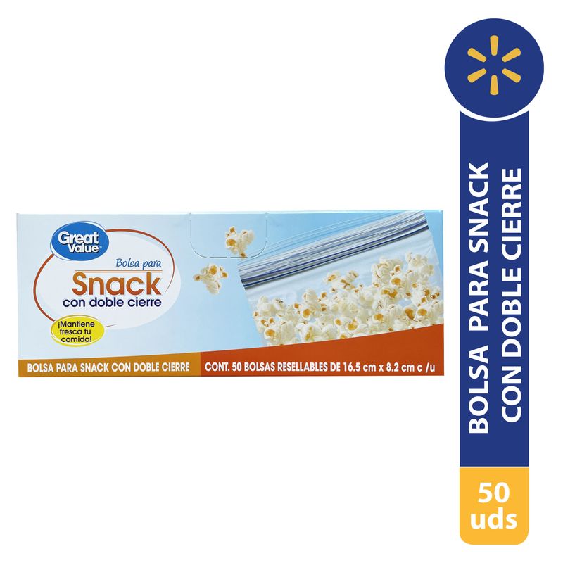 Bolsas resellables Great Value para snack - 50 Uds