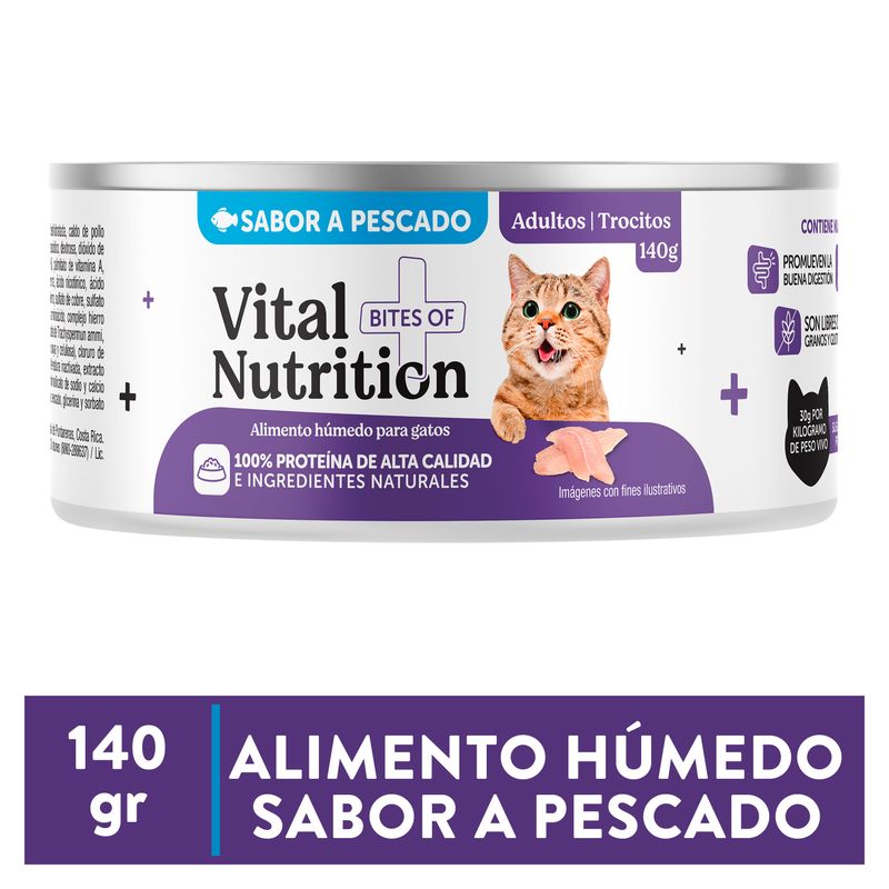 Alimento Húmedo para Gato Vital Nutrition cubitos sabor pescado - 140 g