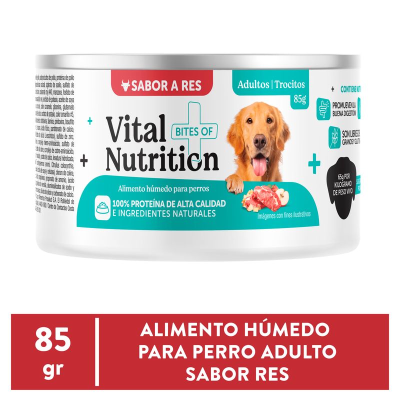 Alimento Húmedo para Perro Vital Nutrition cubitos  sabor res - 85 g