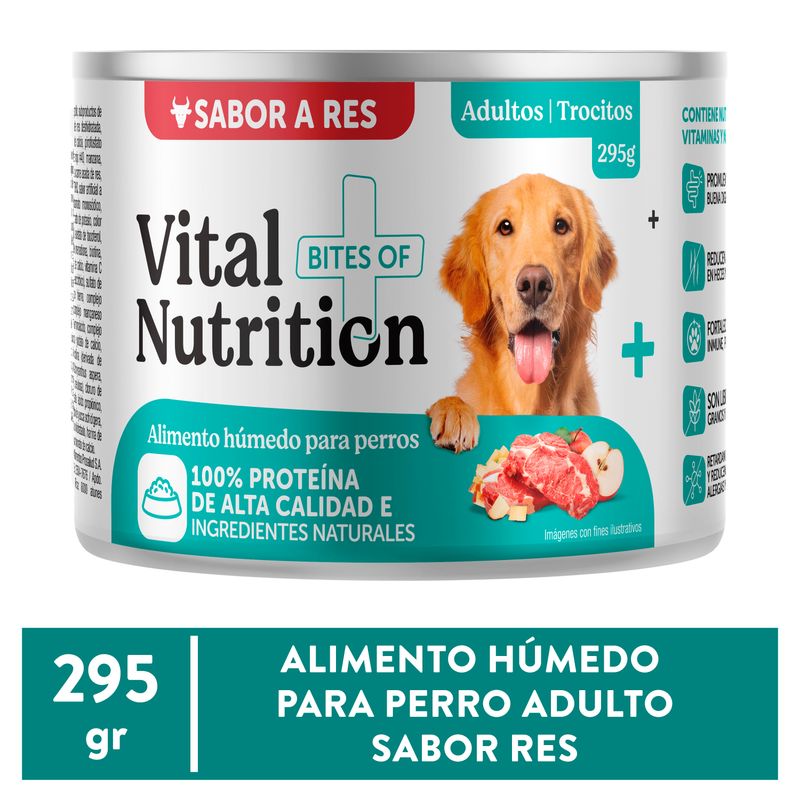 Alimento Húmedo para Perro Vital Nutrition cubitos  sabor res - 295 g