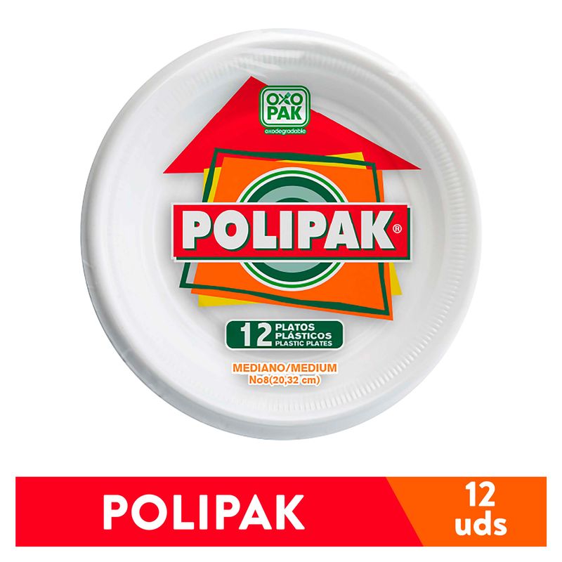 Plato Polipak oxodegradable desechable  No. 8 –  12 Uds