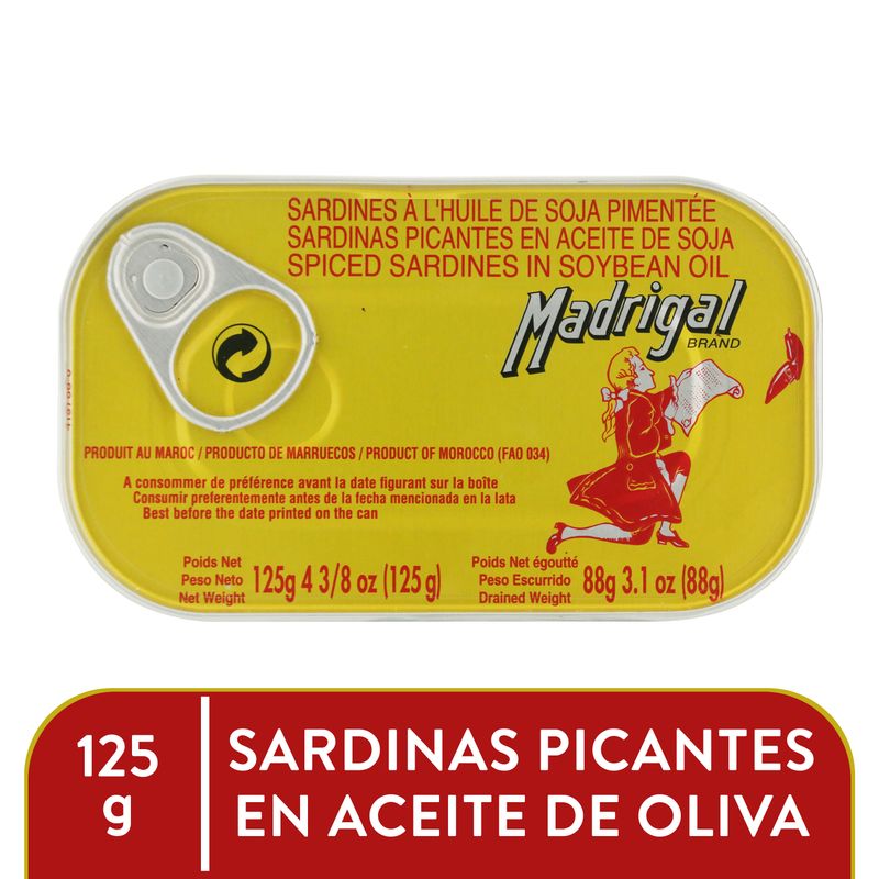Sardina picante Madrigal en aceite de soya en lata - 125 g