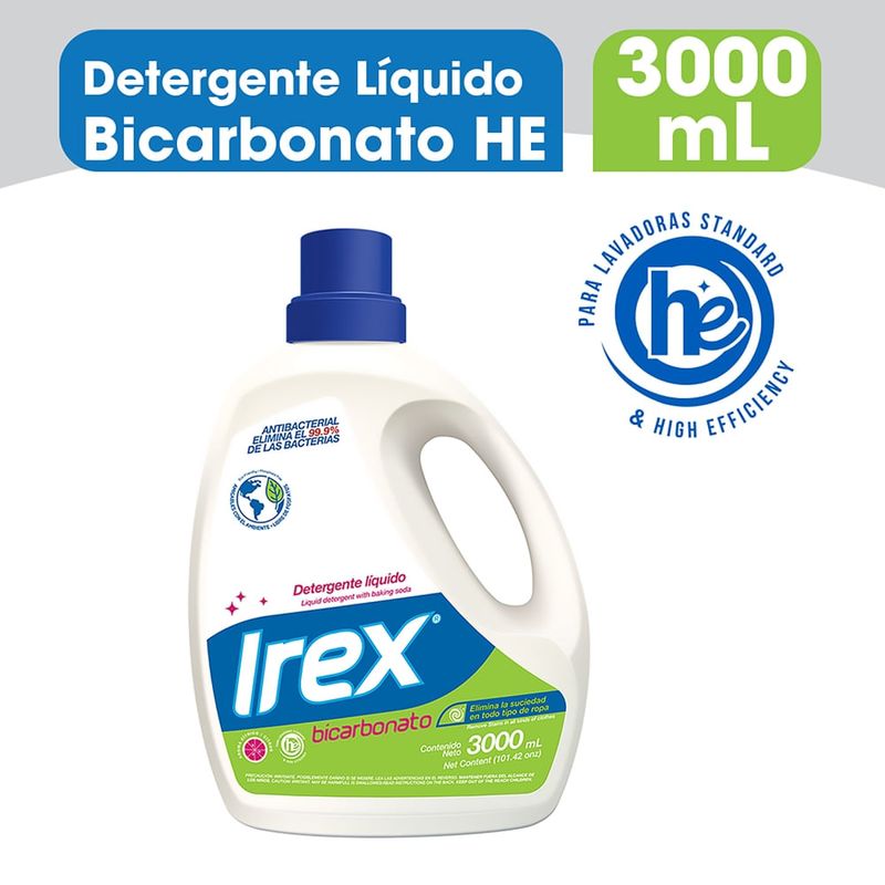Detergente líquido Irex bicarbonato He antibacterial - 3 L