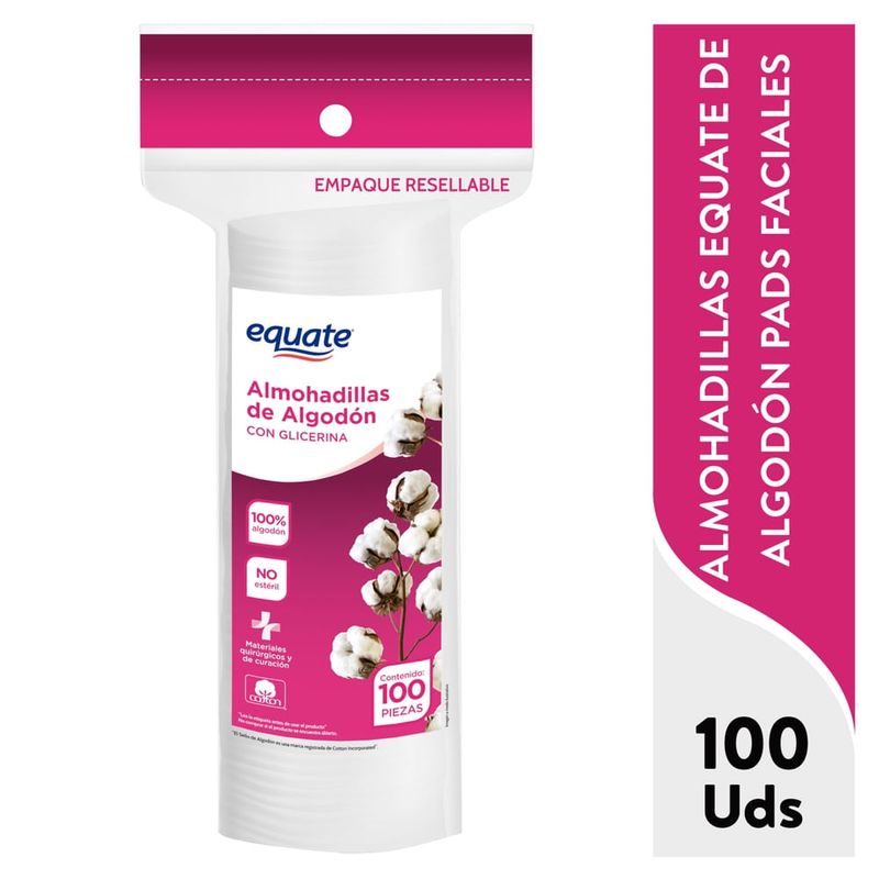 Almohadillas Equate de Algodón Pads Faciales - 100 Uds