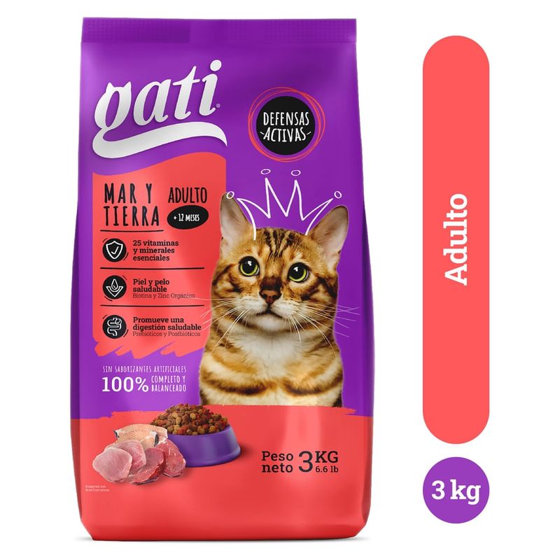 Alimento Gati seco sabor mar y tierra para adultos - 3 kg