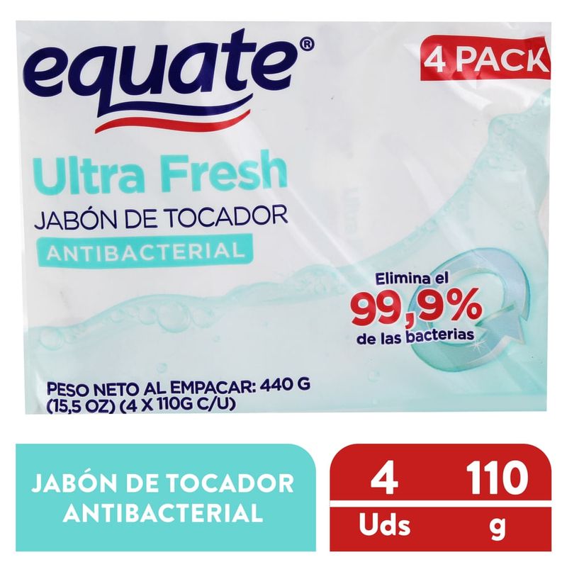 Jabón de Tocador Equate Barra Antibacterial Ultra Fresh 4 Pack - 440 g