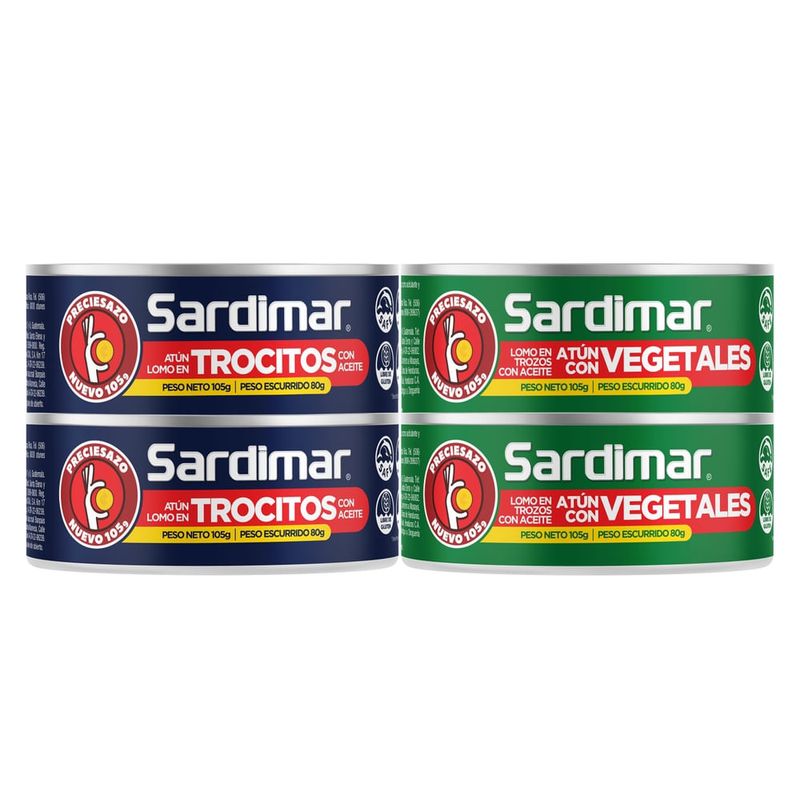 Atún Sardimar trozos con vegetales y trocitos en aceite 4 Pack - 420 g