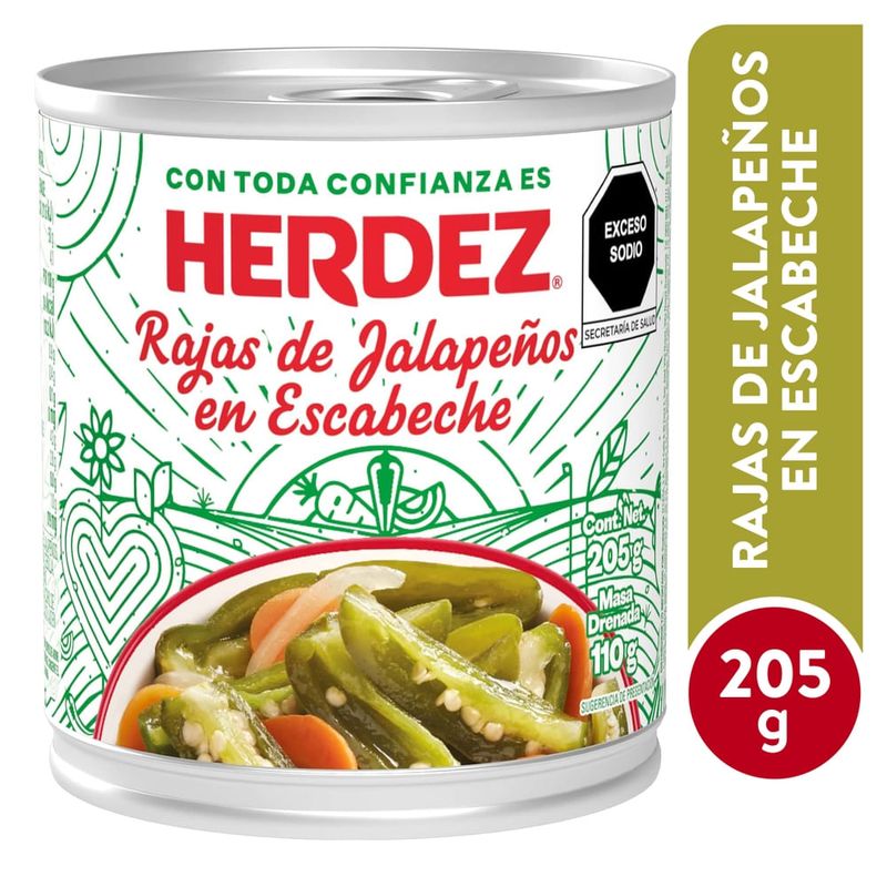 Chile Herdez jalapeño rajas en escabeche - 205 g