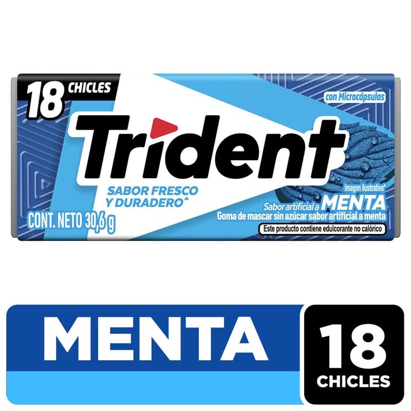Chicle Trident sin azúcar sabor menta 18 uds - 30.6 g