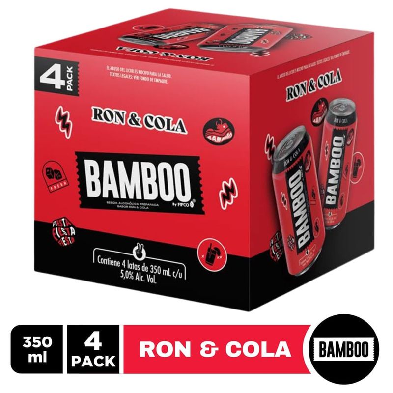 Bebida Alcohólica Bamboo Ron y Cola 4Pack Lata - 1400 ml