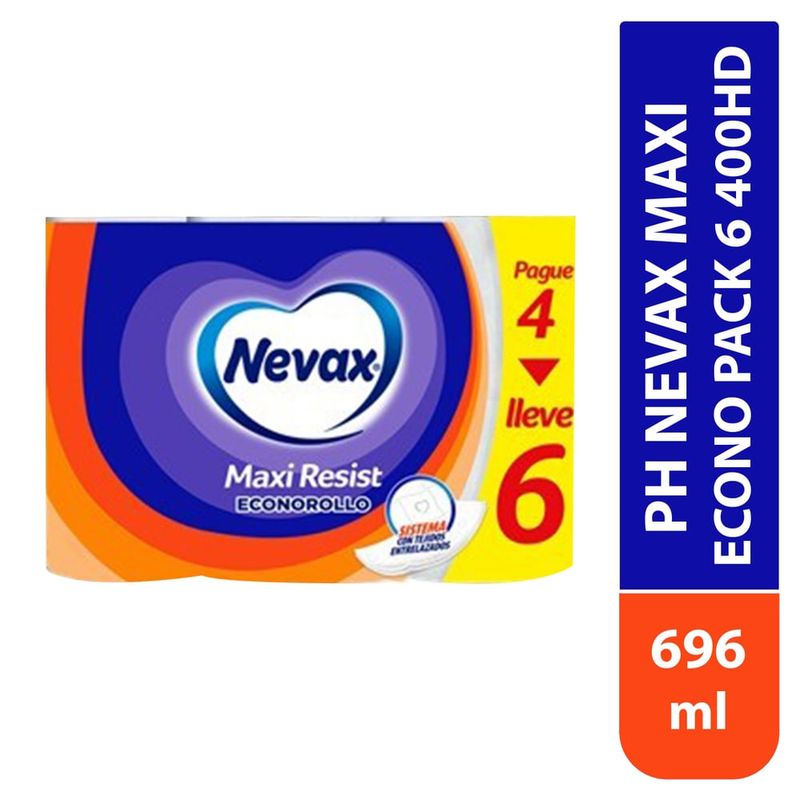 Papel higiénico Nevax maxi resist 400 hojas - 4 Uds