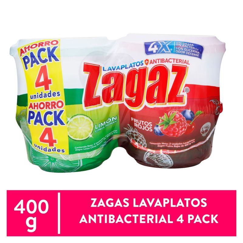 Lavaplatos Zagaz citrus y frutos rojos 4 pack - 1600 g