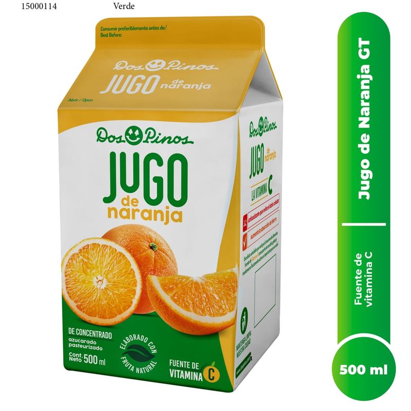 Jugo de naranja Dos Pinos elaborado con fruta natural y con vitamina C - 500 ml