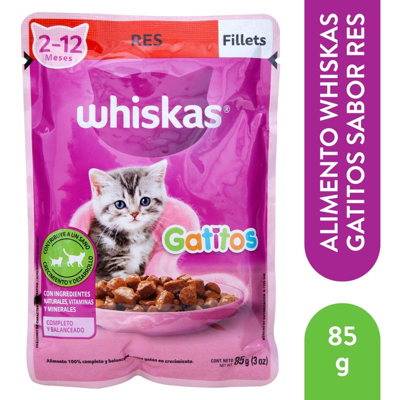 Alimento Whiskas para Gatitos sabor res - 85 g